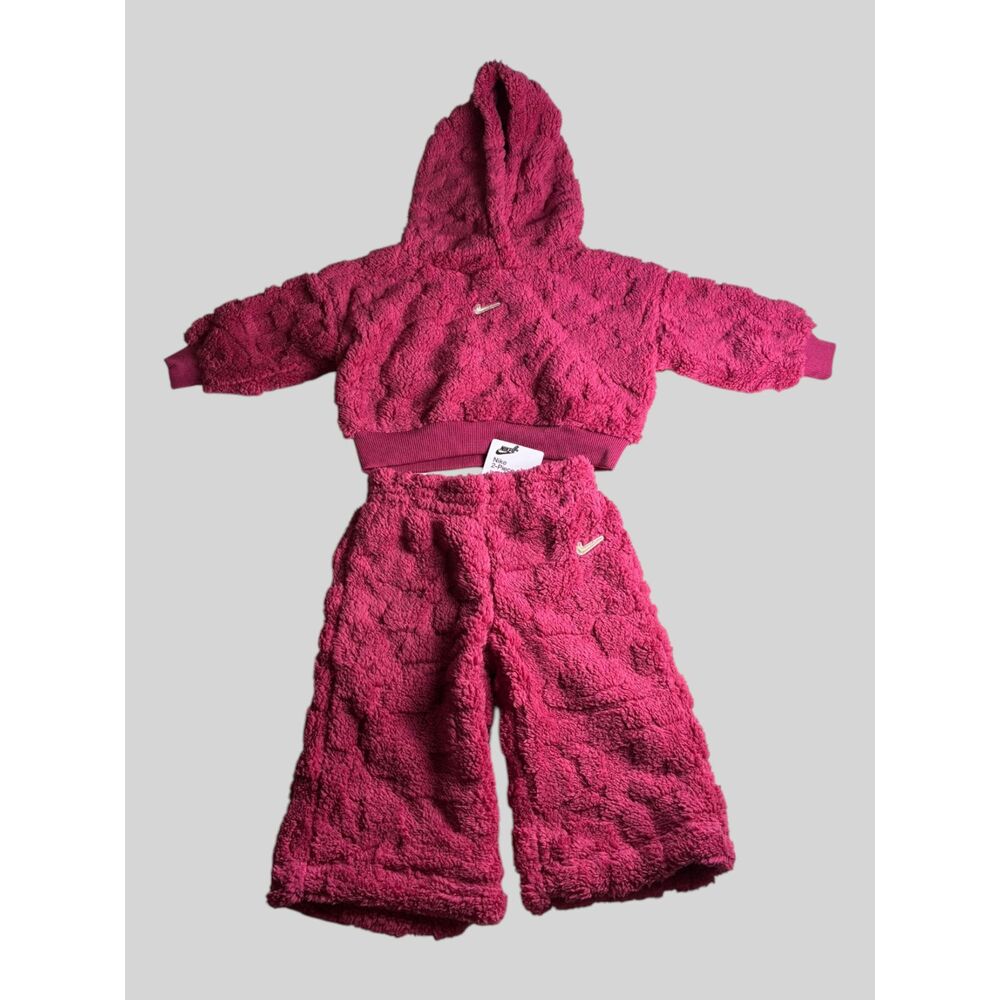 Nike Baby Sherpa Fleece 2 Piece Hoodie Pants Set 12M Pink